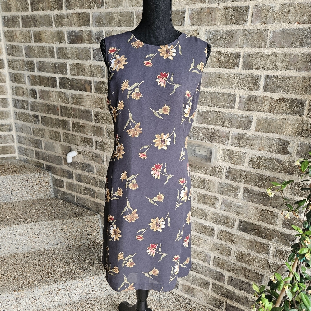 Chaus Sleeveless Floral Sheath Dress Size 14 Elegant‎ Spring Summer Gray